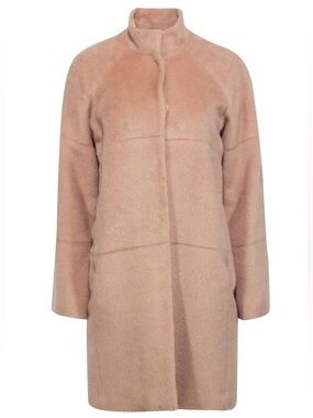 Sophia Cashmere Suri Alpaca Wool Funnel Neck Standing Collar Coat Cream Beige 12